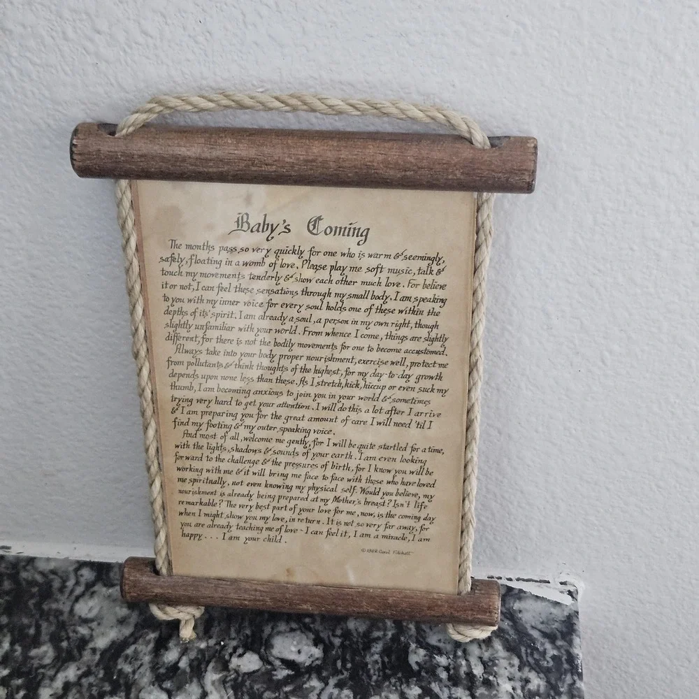 Baby Coming Poem by Carol FITCHETT, 1982, The SCROLL SHOP Inc Boho Chic‎ Decor